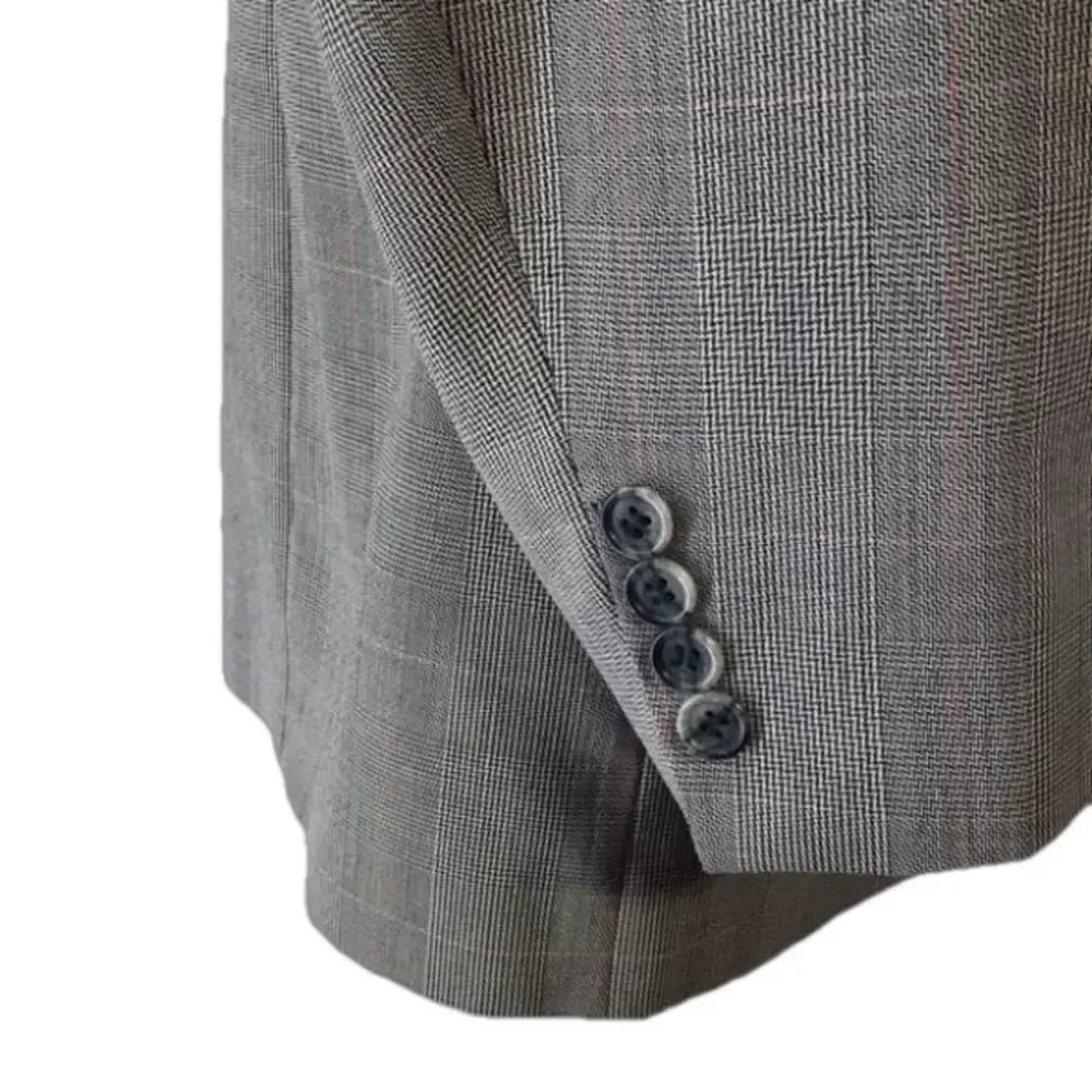 STAFFORD—VTG—Men’s Black/Cream/Red Houndstooth Plaid Blazer Sports Jkt—46L W41